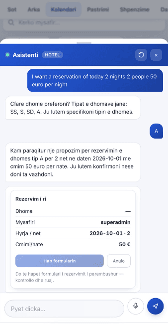 The Staydesk AI assistant proposing a new reservation for staff to confirm before it is saved